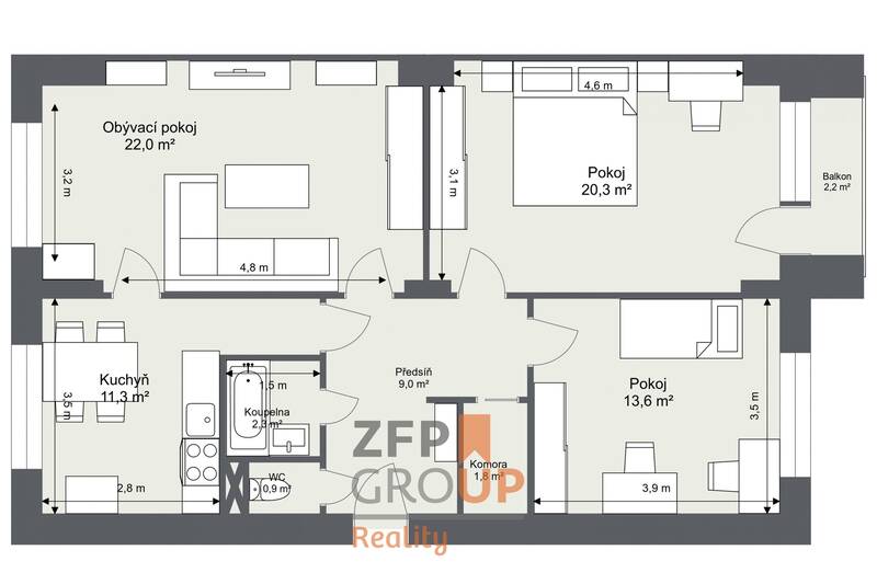 Prodej bytu 3+1 o rozloze 81 m², ulice Žižkova, Kolín III