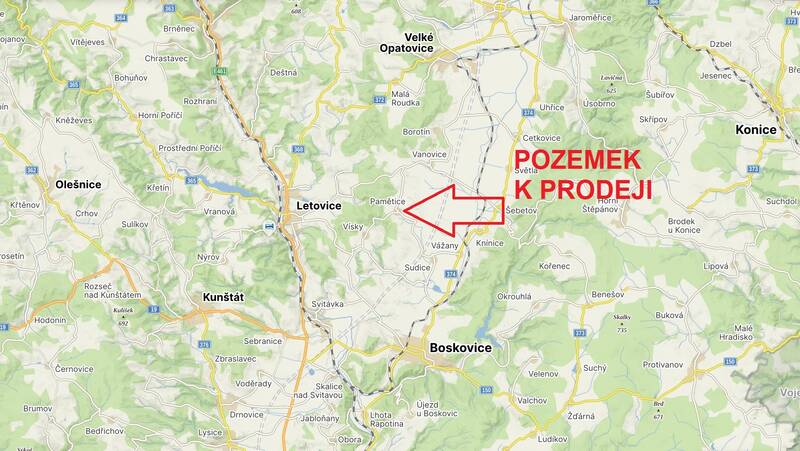 Prodej stavebního pozemku o rozloze 2008 m2, obec Pamětice, okres Blansko